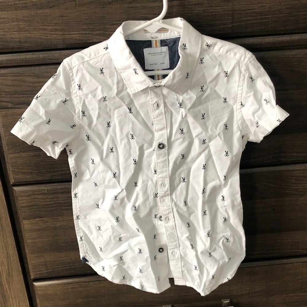 Denim & Flower White Shirt with Black Accents